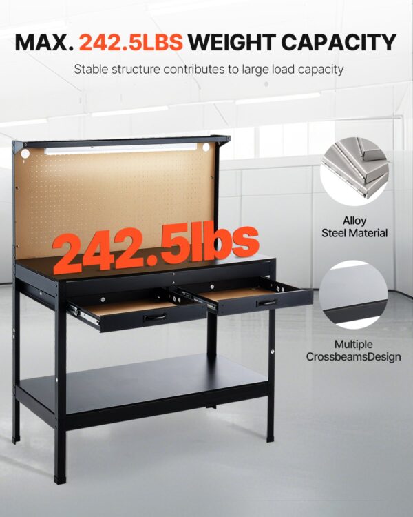 Vevor Work Bench with 47" Pegboard LED Lighting 242 Lbs Capacity New - Image 3