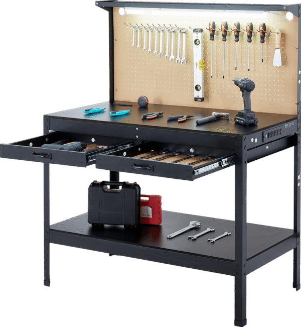 Vevor Work Bench with 47" Pegboard LED Lighting 242 Lbs Capacity New