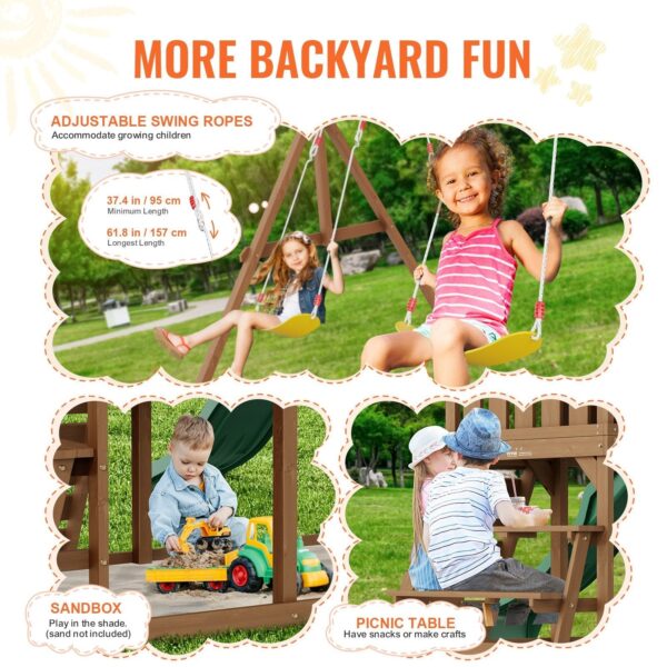 Vevor Wooden Swing Set 9-In-1 Outdoor Playground Set with Slide New - Image 7