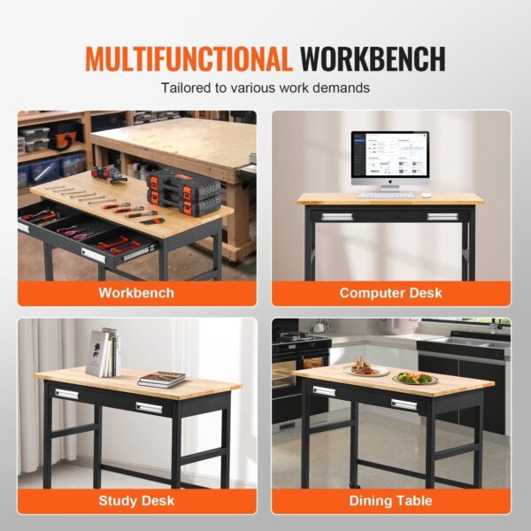 Vevor Work Bench on Wheels 48" Wood Top Table with Drawer 1500 Lbs New - Image 6