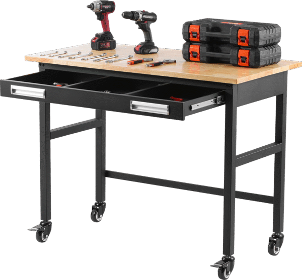 Vevor Work Bench on Wheels 48" Wood Top Table with Drawer 1500 Lbs New