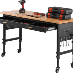 Vevor Work Bench on Wheels 60" Wood Top Height Adjustable with Power Outlet New