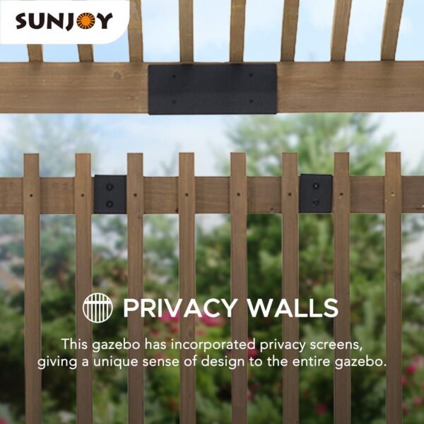 Sunjoy Outdoor Patio Grill Gazebo 10x11 Wooden Frame Hot Tub Pergola Kit with Privacy Screen and Large Bar Shelves - Image 5