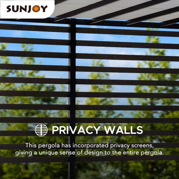 Sunjoy Outdoor Patio 10x12 Modern Metal Privacy Screen Pergola Kit with White Adjustable Canopy - Image 8